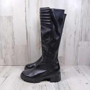 Ron White Konnie Water Resistant Black Leather Knee-High Boots #1422